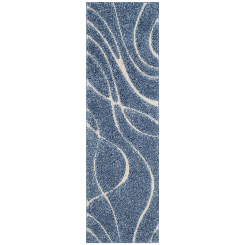 Tapis crème / beige Ashal, Blue/Cream, Tapis de couloir 2 pi 3 po x 7 pi