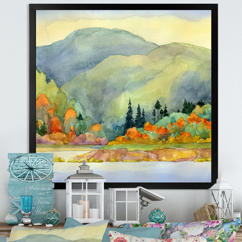 «Autumn Lake», peinture sur toile, Cadre photo noir, H 16 po x l 16 po x P 1 po