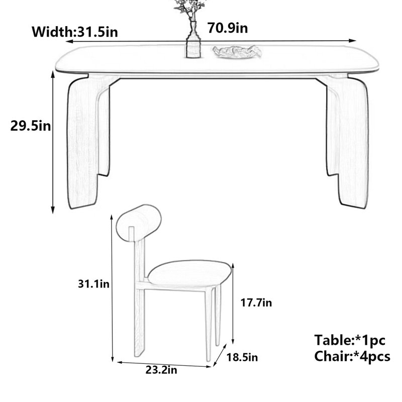 Table de salle à manger Retro Rock Board, moderne et sécuritaire, H 29,5 po x L 70,9 po x l 31,5 po