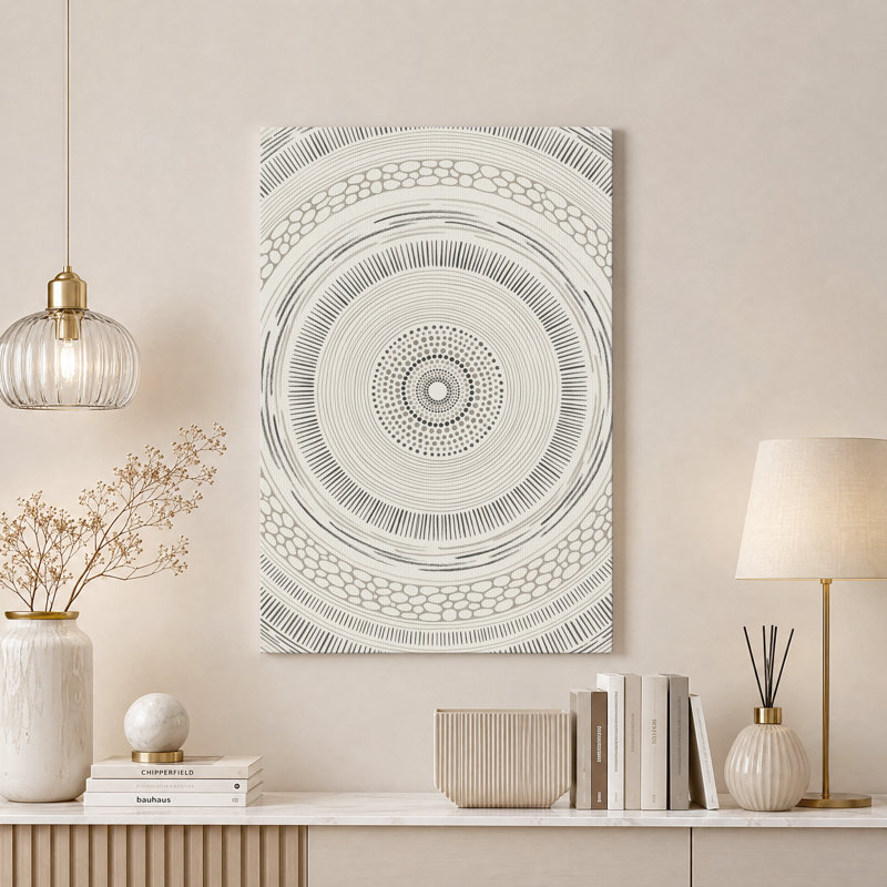Tableau sur toile à motif géométrique circulaire noir et gris, H 30 po x l 20 po