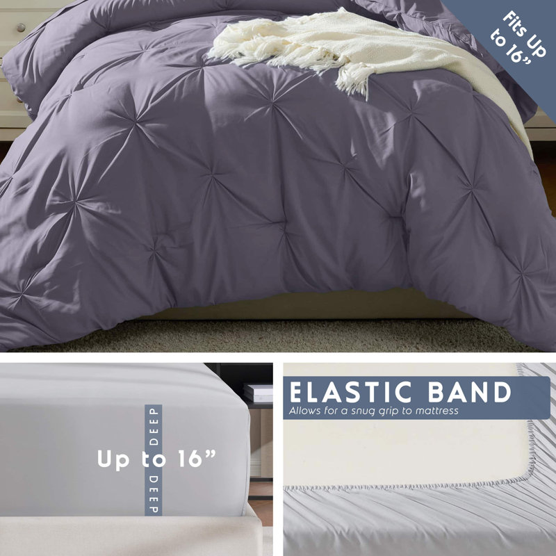 Bed-in-a-Bag Pinch Pleat Comforter Set with Bed Sheets & Down Alternative Pillows, Dusty Purple
