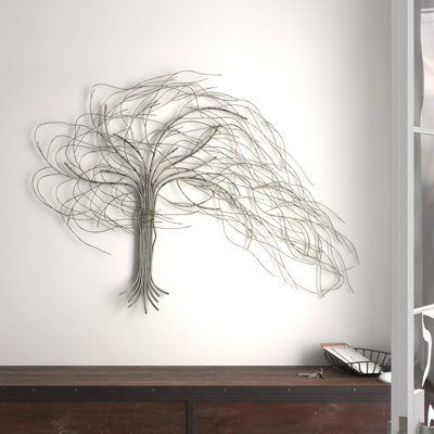 Metal Indoor Outdoor Tree Home Wall Decor with Long Branch