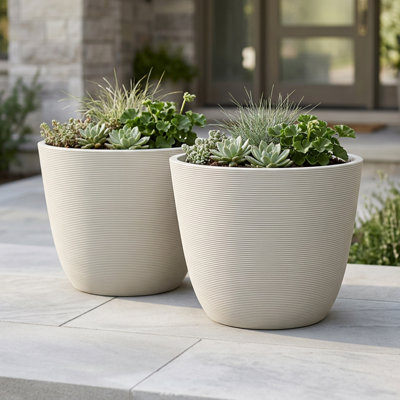 Tahmina Ribbed Round Composite Planter Set