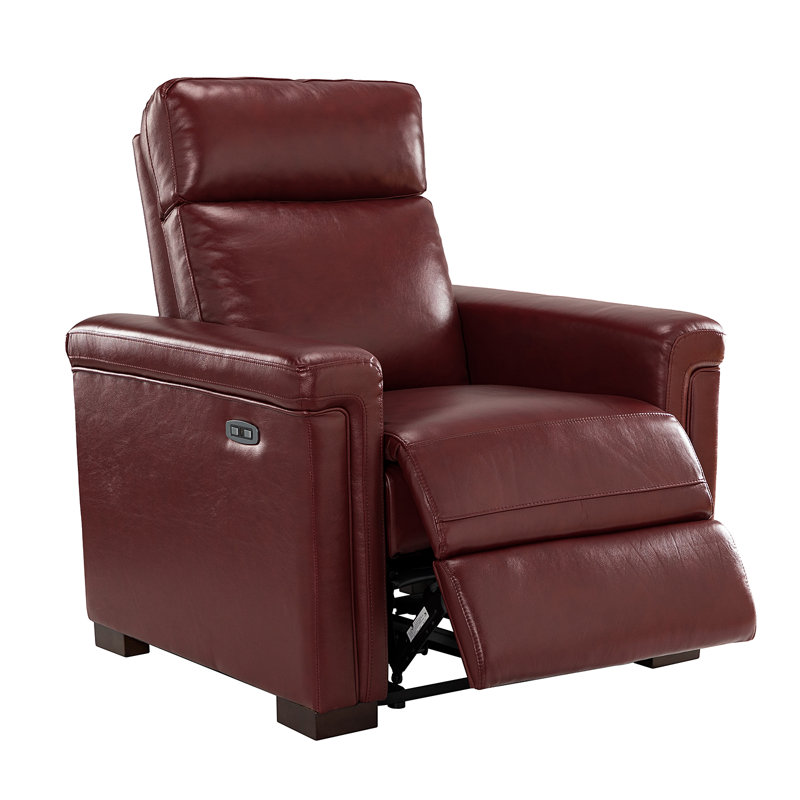 Adela 36.02" Wide Genuine LeatherPower Recliner, Burgundy Genuine Leather
