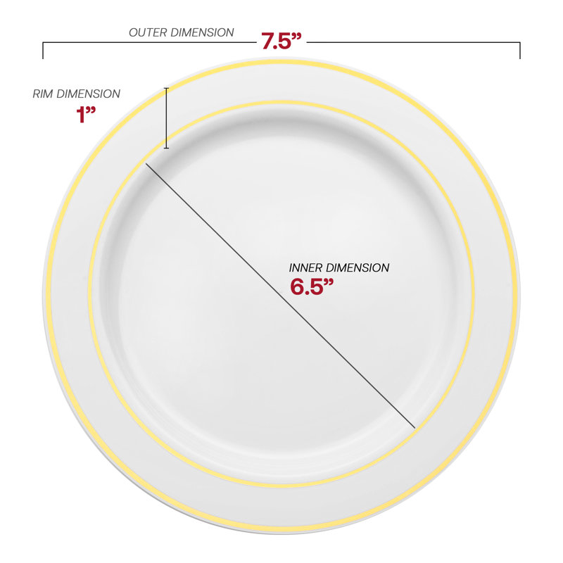 White with Gold Edge Rim Plastic Appetizer/Salad Plates (7.5")