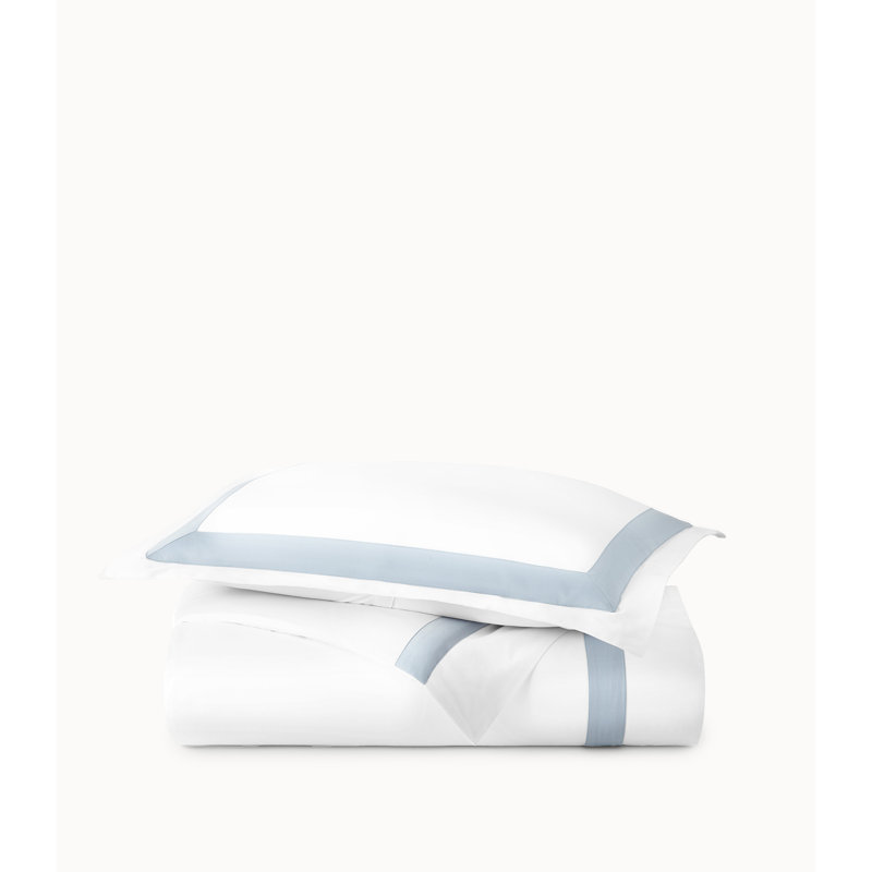 Soprano Trim 100% Cotton Sateen Duvet Cover, Queen Duvet, White/Blue