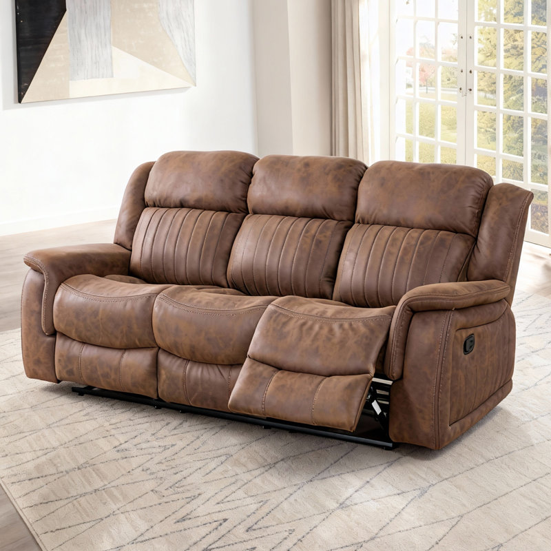 Canapé inclinable 87 po à trois places avec table rabattable 87 po, Brun