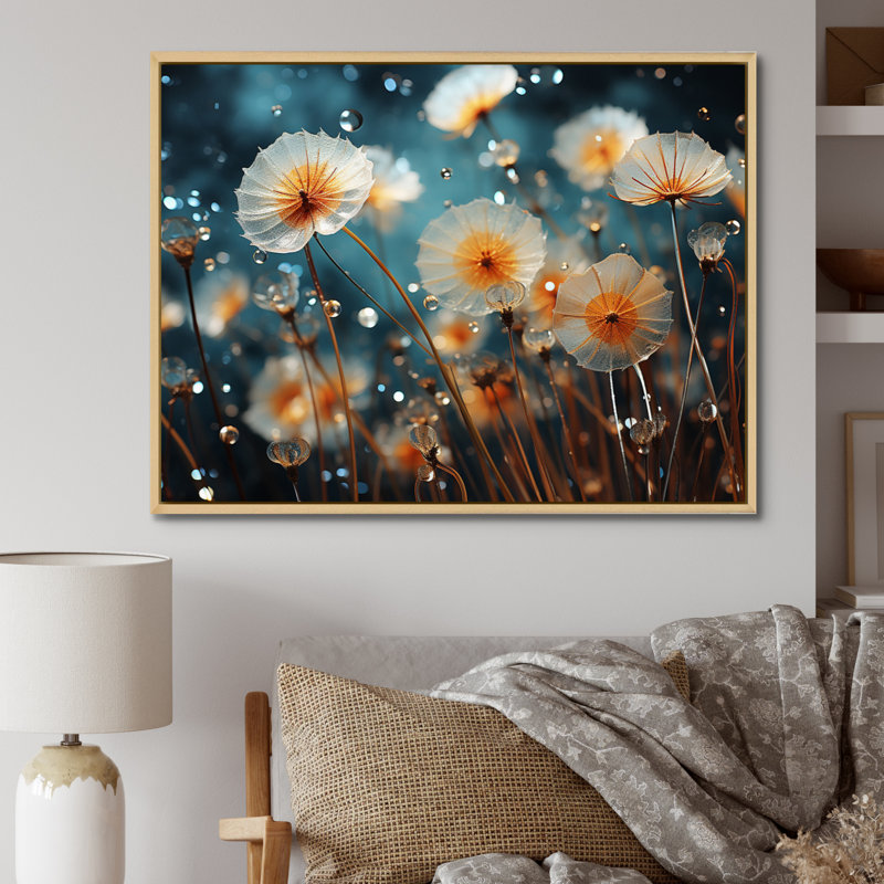 «Blue Dandelion Floral Symphony V», reproduction sur toile, H 12 po x l 20 po x P 1 po, Cadre naturel flottant