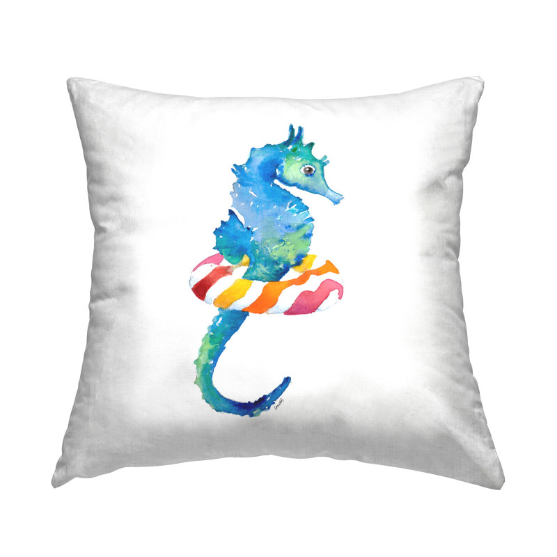 Coussin décoratif imprimé «Summer Float Seahorse» par Lanie Loreth