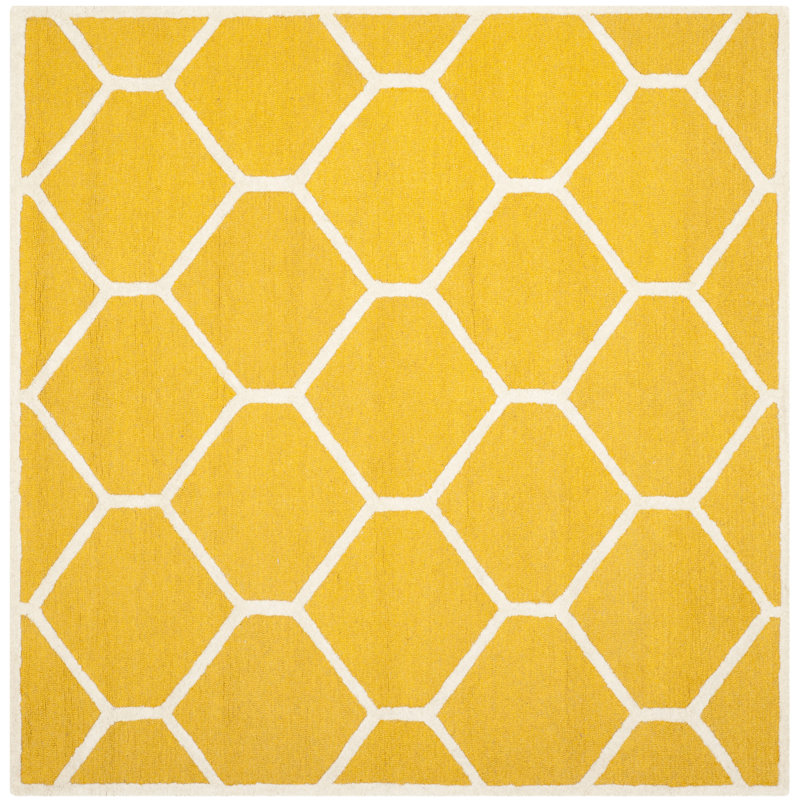 Deedgra Hand Tufted Wool Geometric Rug, Square 6'
