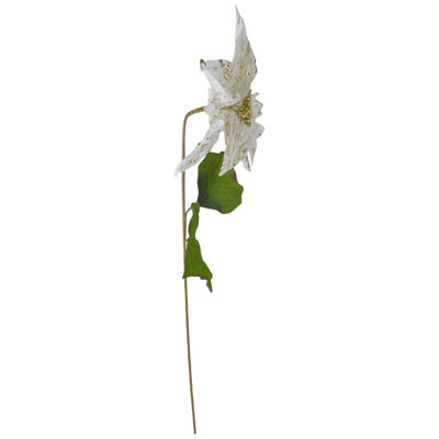 24"  White And Gold Artificial Christmas Poinsettia Flower