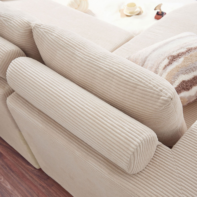 Ensemble de canapé modulaire en velours côtelé à compression en L 104,92 po avec méridienne à compression et repose-pieds