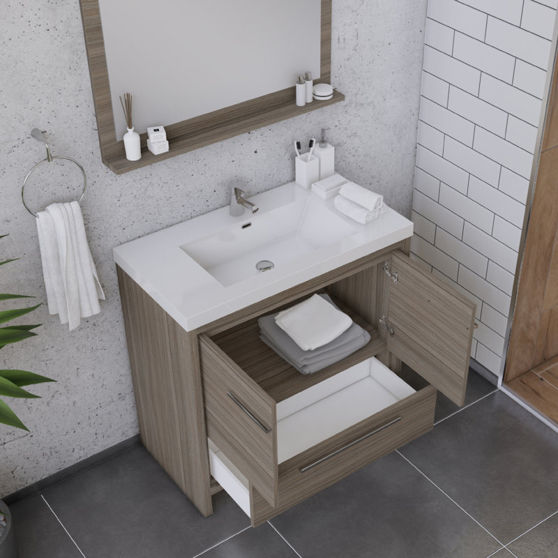 Feike 36'' Single Bathroom Vanity with Solid Surface Top, Gray