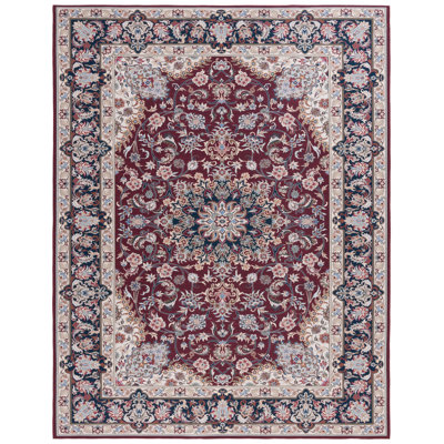 Tucson Vintage Look Machine Washable Non-Slip Area Rug in Maroon