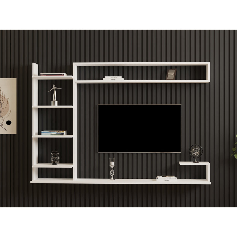 Modern White TV Unit, 100% Melamine Coated Particle Board, 70.9 x 48.0 x 11.6 Inches | 0.71-inch Thickness, Wall-Mountable | Stylish & Functional Design for Living Room & Entertainment Areas, Solid Color