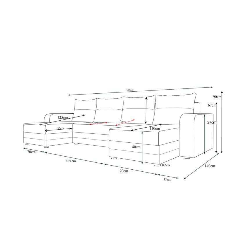 Sihon 4 Seater Corner Sofa , Gray/White - Microfaza27/Microfaza31