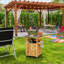 Îlot de cuisine en bois, chariot de barbecue extérieur, plateau en acier inoxydable, roulettes, trou intégré