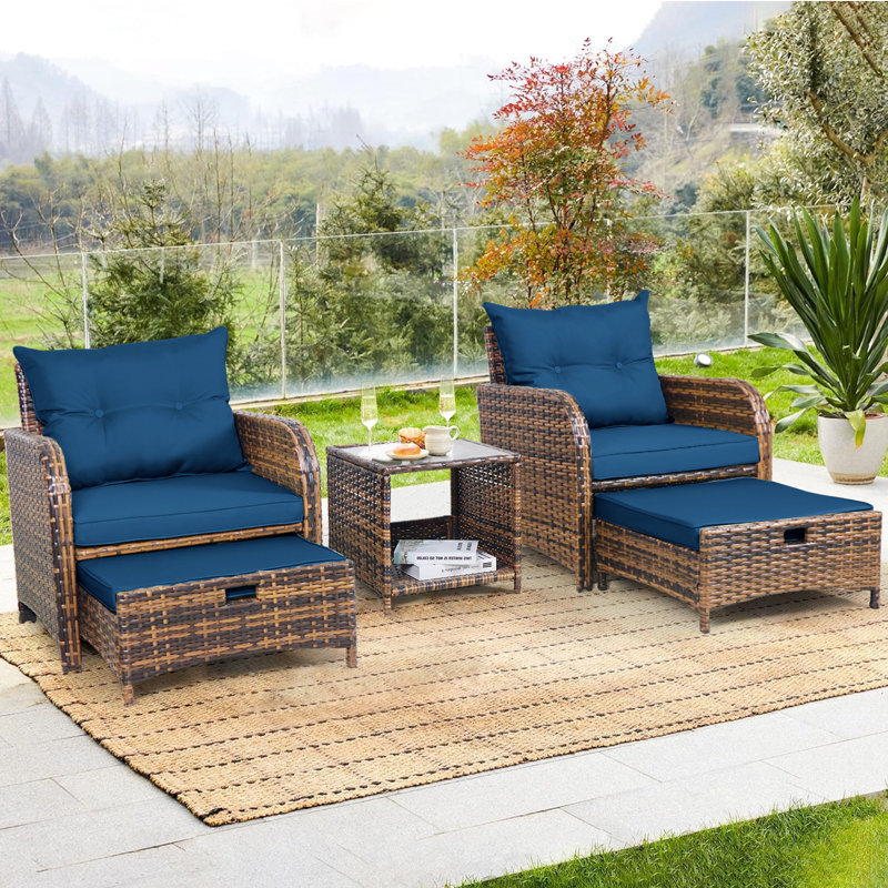 Ensemble de conversation d'extérieur en osier pour 2 personnes avec repose-pieds et table basse en verre trempé Arusha Antilles
