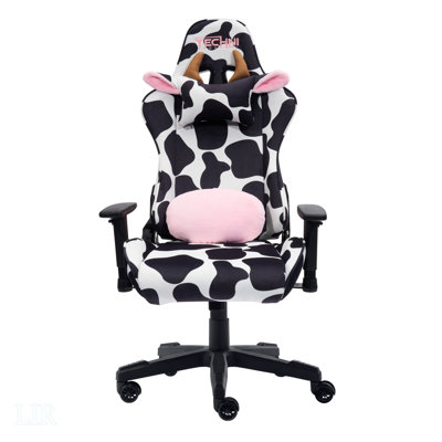 Fauteuil de jeu TS85 COW Print LUXX Series avec mousse à mémoire de forme et fonctions réglables pour un confort ultime