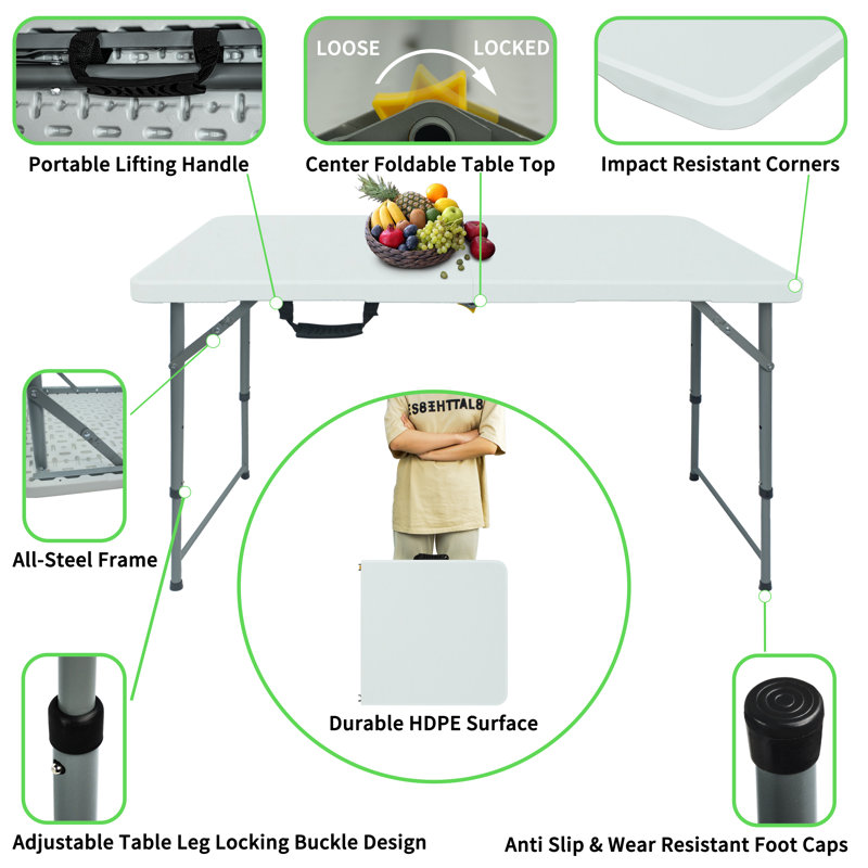 Table pliante en plastique 48 po 48 po