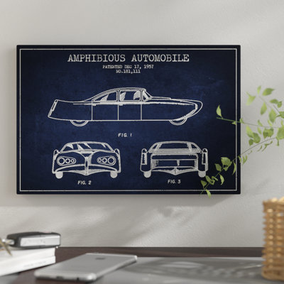 " Amphibious Automobile Patent Sketch (Navy Blue) II " by Aged Pixel