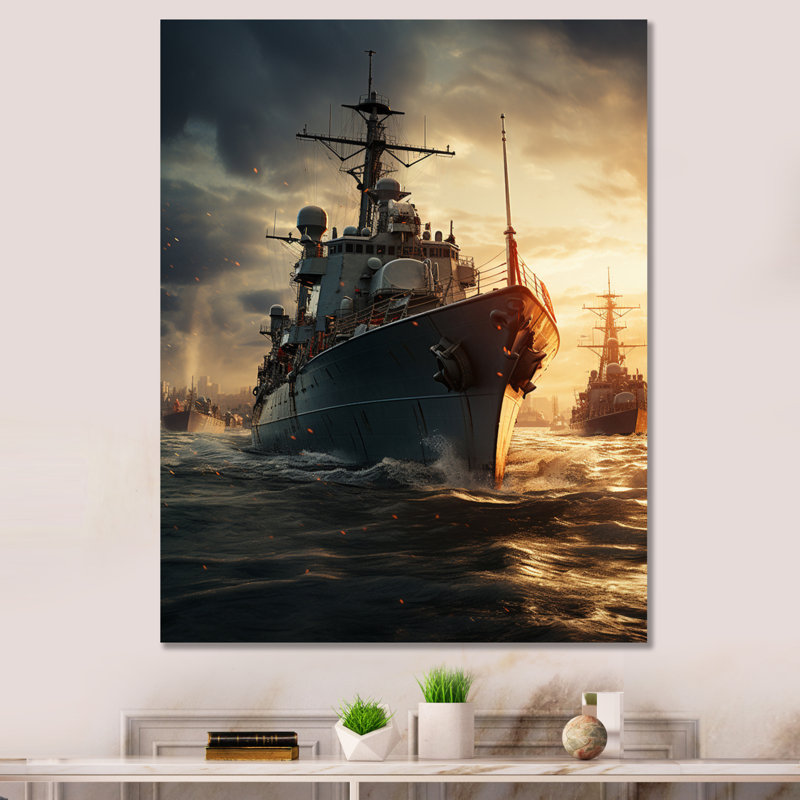 Marine militaire sur toile, H 40 po x l 30 po x P 1,5 po, Toile tendue