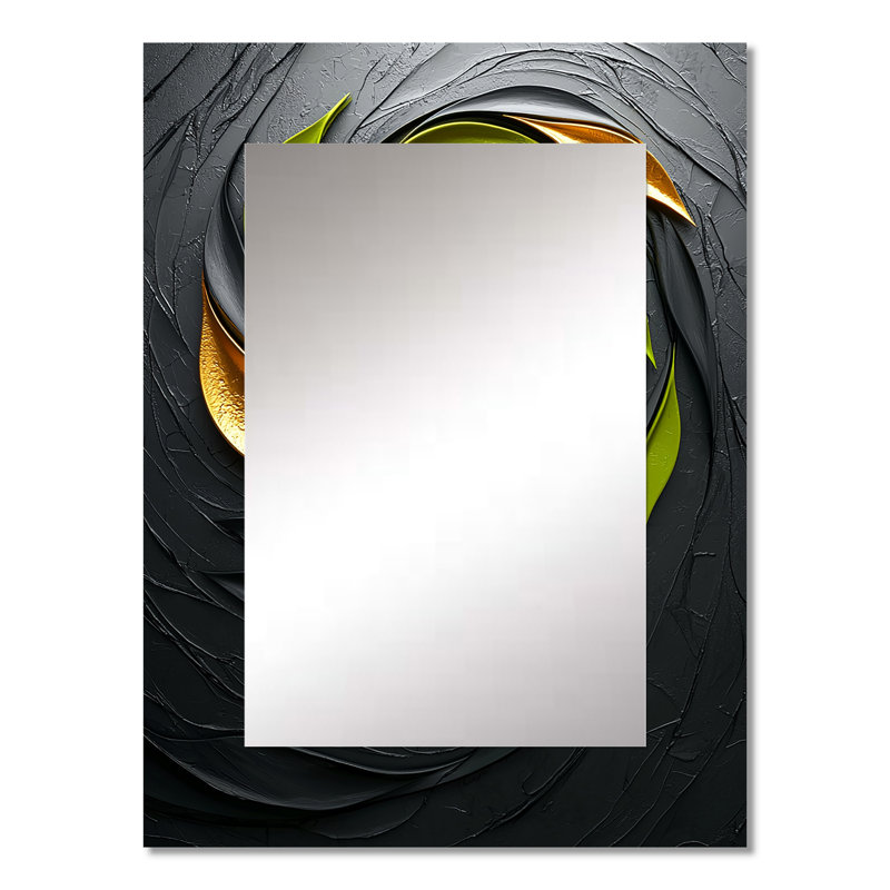 Vert et noir Botanical Balance I - miroir botanique, miroir mural vert unique, impression d'art en métal, 32 po x 24 po