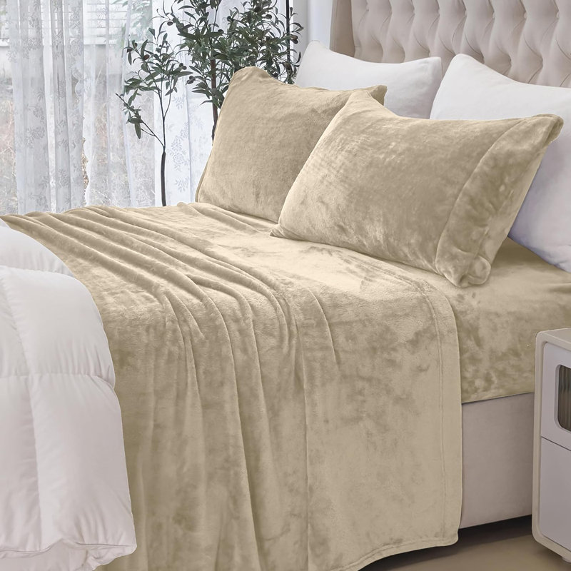 Microfiber - Set of 4, Cream, King Sheet Set + 2 King Pillowcases