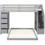 Lit superposé simple au-dessus d'un lit double avec options de rangement en gris - tablettes, tiroirs et escaliers