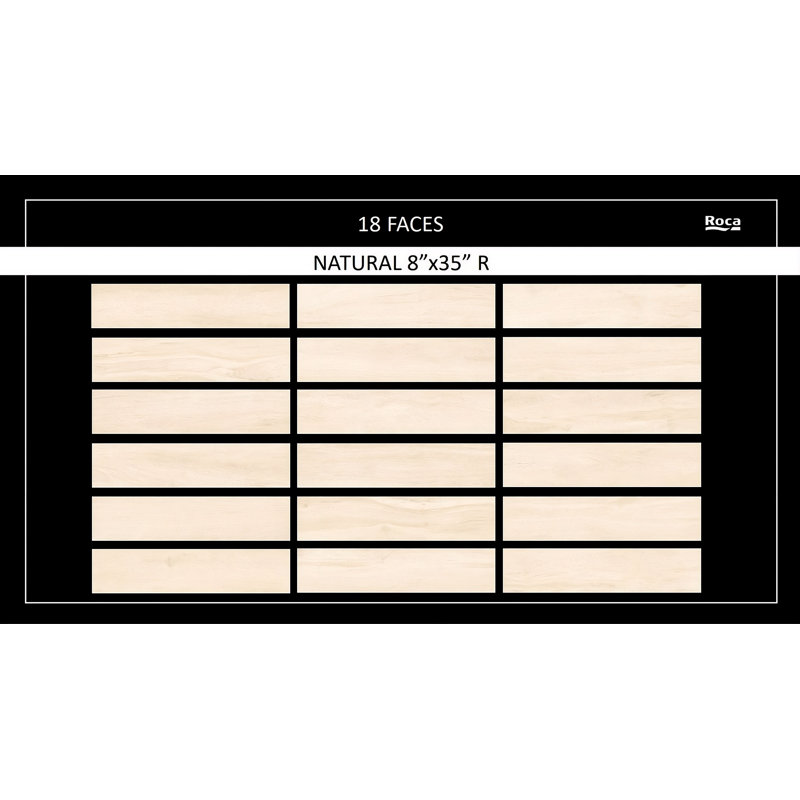 Pine Wood Look Porcelain Floor Tile, 8" x 35", Waterproof Wood Plank Tile for Floor and Wall Applications (set of 9), Beige