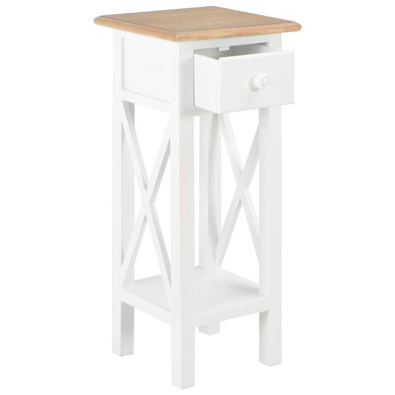 Table de bout en verre avec rangement Spielman, Blanc, Brun