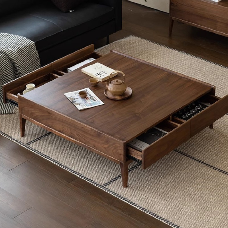 Simple walnut square end table, 13.8" H x 31.5" L x 31.5" W