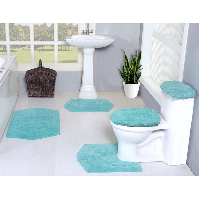 Athyrium Cotton 5 Piece Bath Mats Set, Quick Dry, Machine Washable, Absorbent, Turquoise