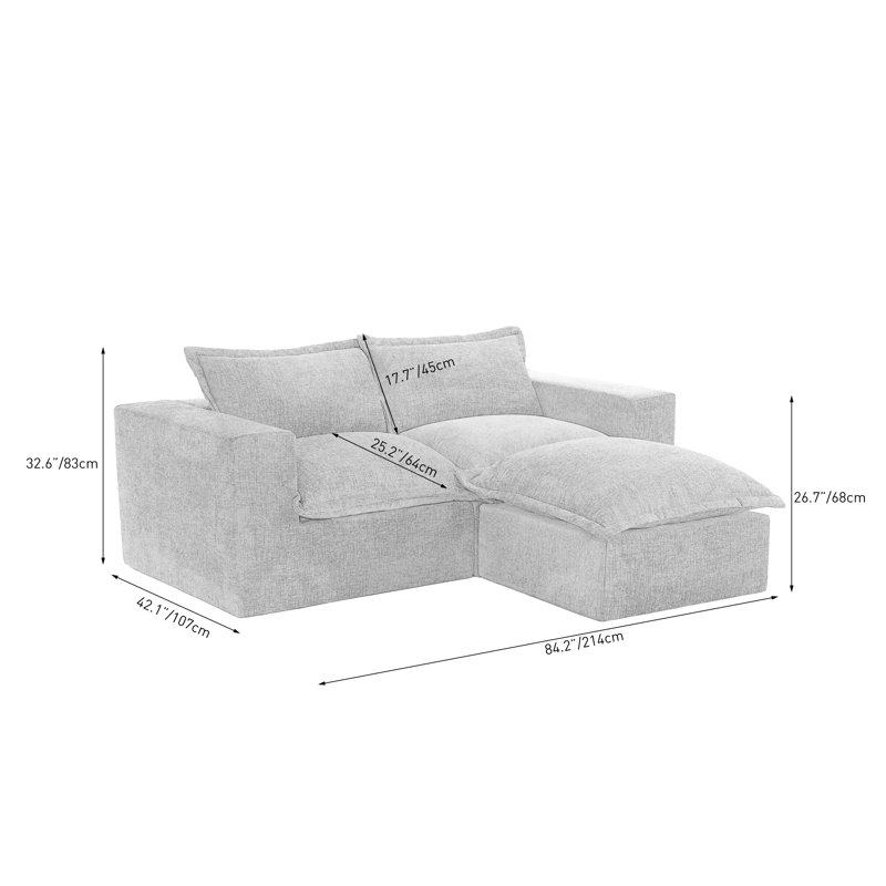 3 - Piece Upholstered Boneless Chenille Modular Sectional Sofa with Removable Ottoman– Fully Compressed, No Assembly Required