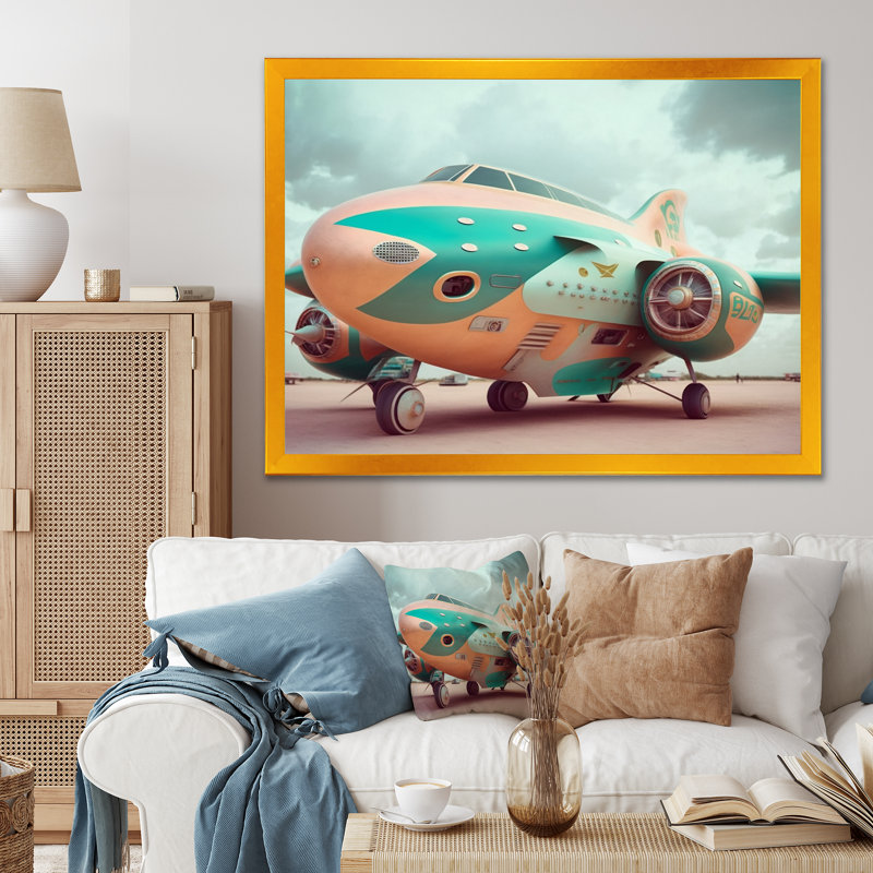 Rétro avion II - train transport, impressions d'art mural, L 40 po x H 30 po, Encadrement doré