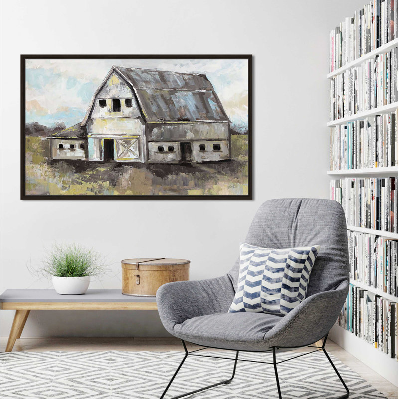 Tranquil Barn par Jeanette Vertentes - Peinture, Cadre flottant espresso, H 27,5 po x l 43,5 po x P 2 po