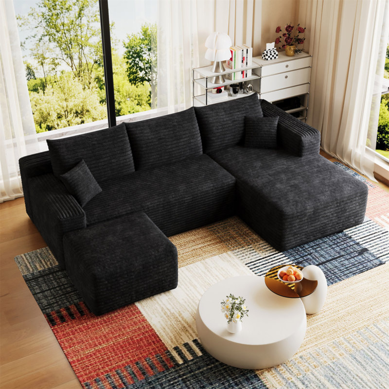 Canapé modulaire 95 po avec 1 repose-pieds Cloud, fauteuils rembourrés minimalistes modernes, canapé confortable en forme de U pour le salon, canapé d'angle à assise profonde, aucun assemblage requis