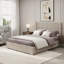 Structure de lit plateforme en bois massif avec tête de lit grand format, sans sommier tapissier, beige-1827507197-1827507195