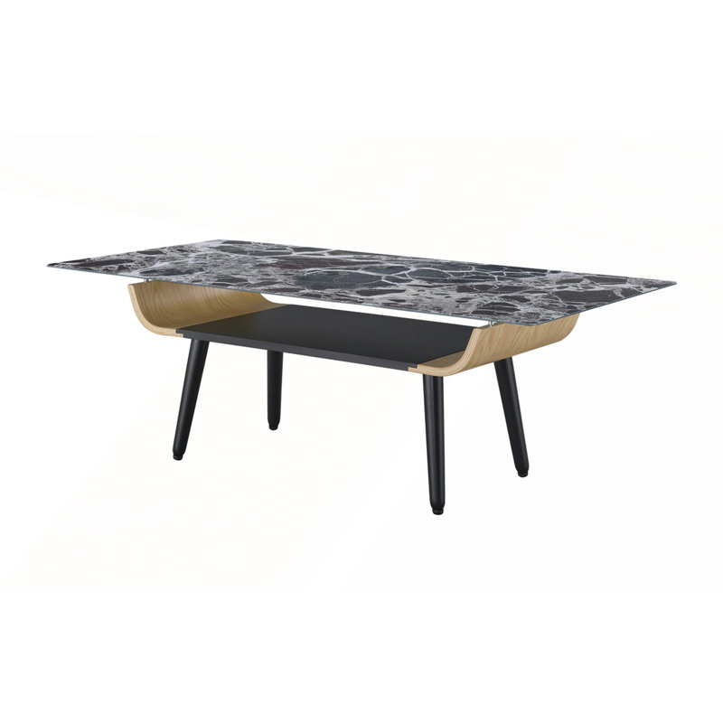 Table basse avec plateau en verre marbré noir, Noir