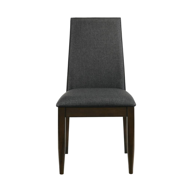 Of 2 Dark Walnut Dining Chairs With Grey Fabric Upholstery - Elegant Choice Upholstered Details Chic