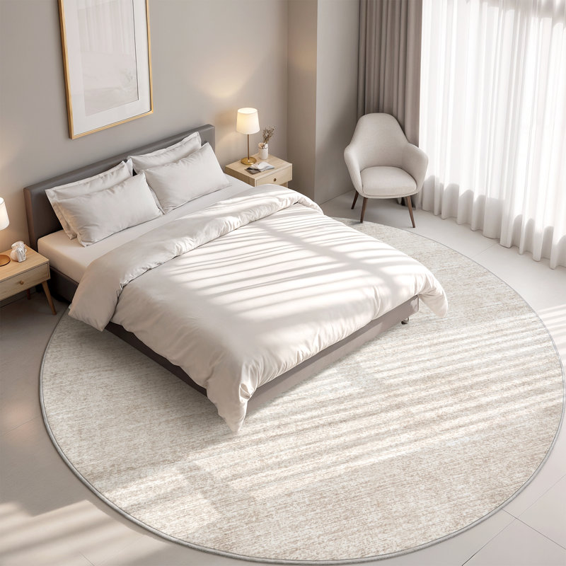 Tapis lavable à rayures rétro antidérapant (beige), Beige, Round 6'