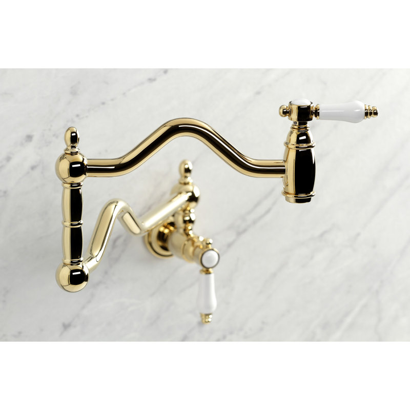 Kingston Brass Bel-Air Two-Handle 1-Hole Wall Mount Pot Filler Faucet, Polished Brass