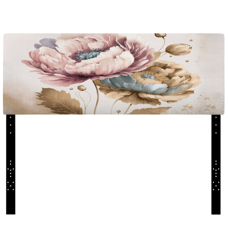 Tête de lit tapissier à motif floral coquelicot rose et doré Sigrunn II, Très grand