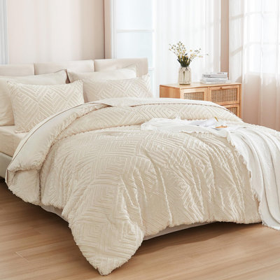 Grand lit Andency beige dans un sac - Ensemble d'édredon pour grand lit 7 pièces