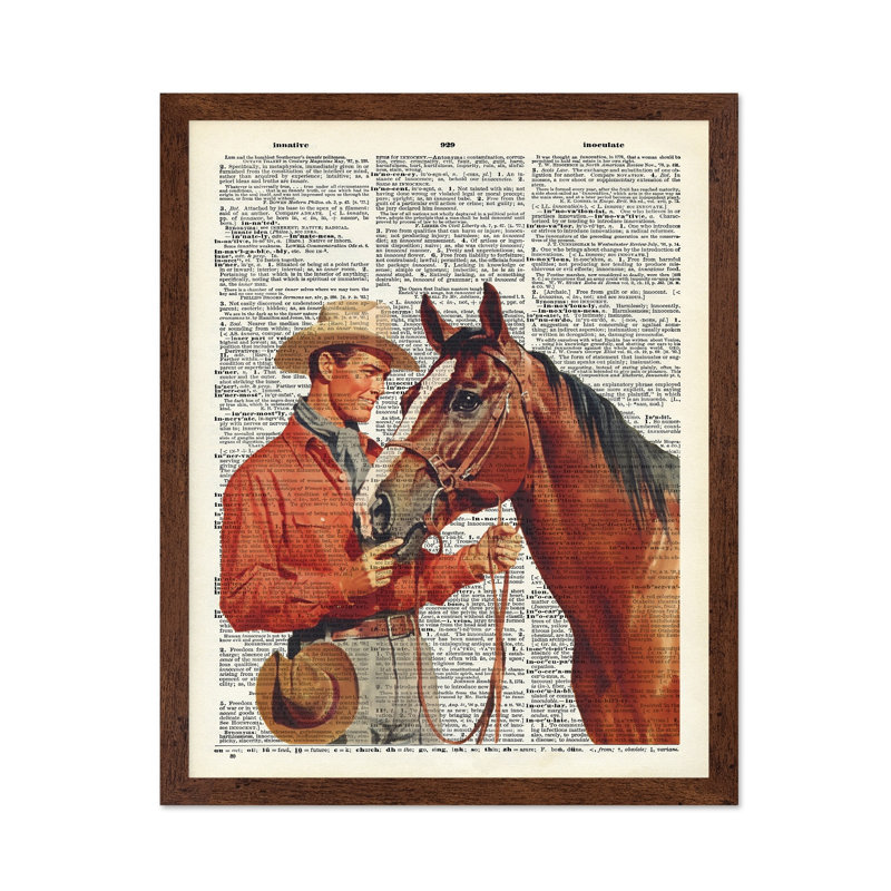 Cowboy et cheval, Poster, 08"H x 10"W, Brown Framed
