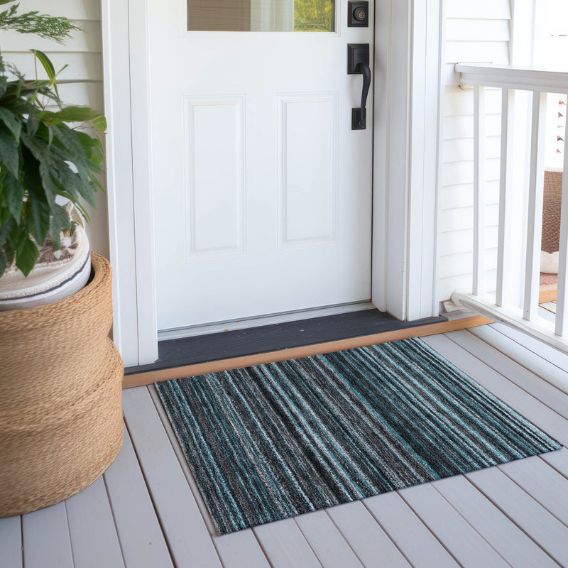 Augustinus Washable Striped Indoor / Outdoor Rug, Rectangle 1'8" x 2'6"
