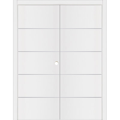 Glam G-Pro 010 Pre-Hung Soft White Laminated Modern Interior Double Door 36in x 80in Left In-Swing