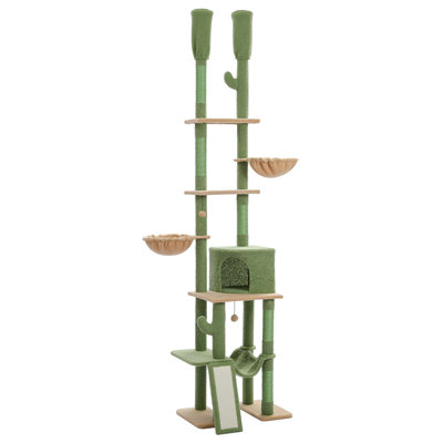 Adjustable Height Cactus Cat Tree Floor To Ceiling Cat Tower With 7 Tiers Climbing Activity Centre With Cozy Hammocks, 5 Platforms And Scratching Posts