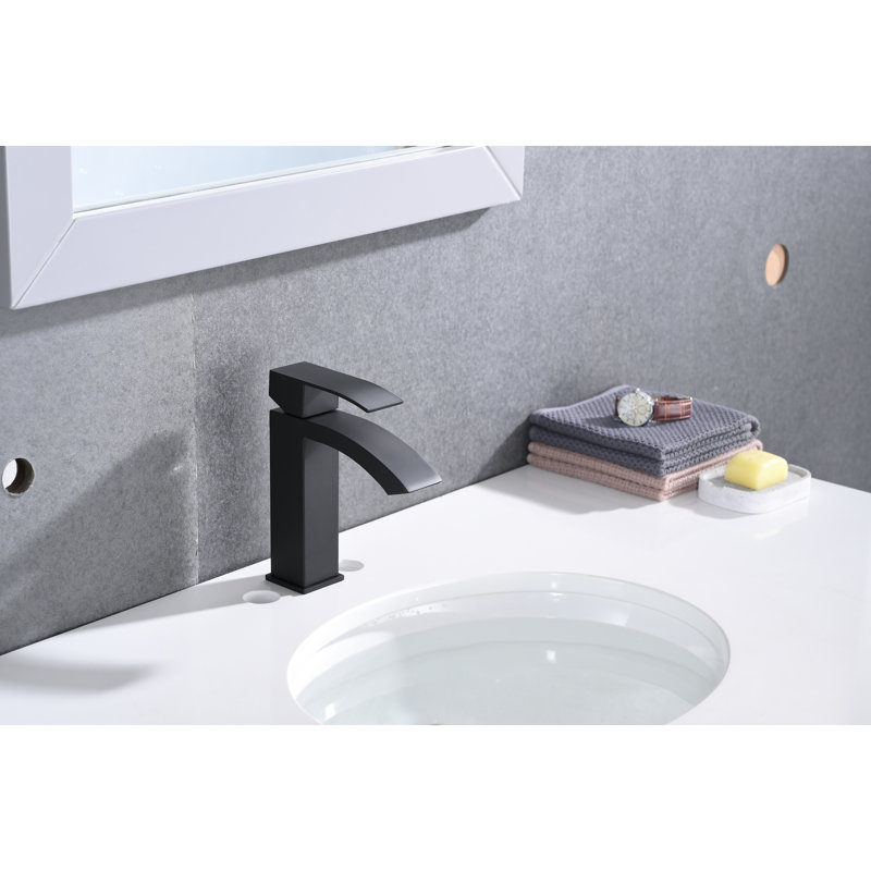 Matte Black Waterfall Spout Bathroom Sink Faucet With Single Handle And Pop-Up Drain  Overflow Incorporated  - Stainless Steel For Prolonged Usage Simple Installation Procedure Integrated  Long-Term