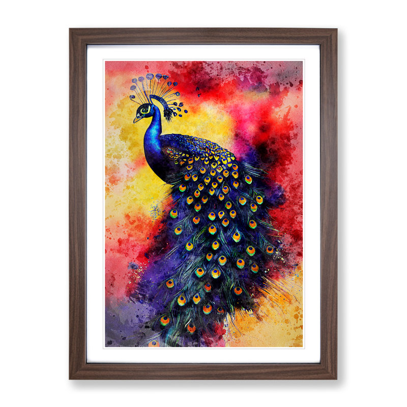 Exciting Peacock No.1 - Single Picture Frame Print, 46cm H x 34cm W x 2cm D, Walnut Framed